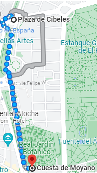 mapa de la marcha por el día de la salud mental 2023. Desde Cuesta de Moyano a Cibeles.